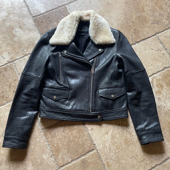 Andrew Marc leather Jacket with faux fur color - Picture 1 of 2